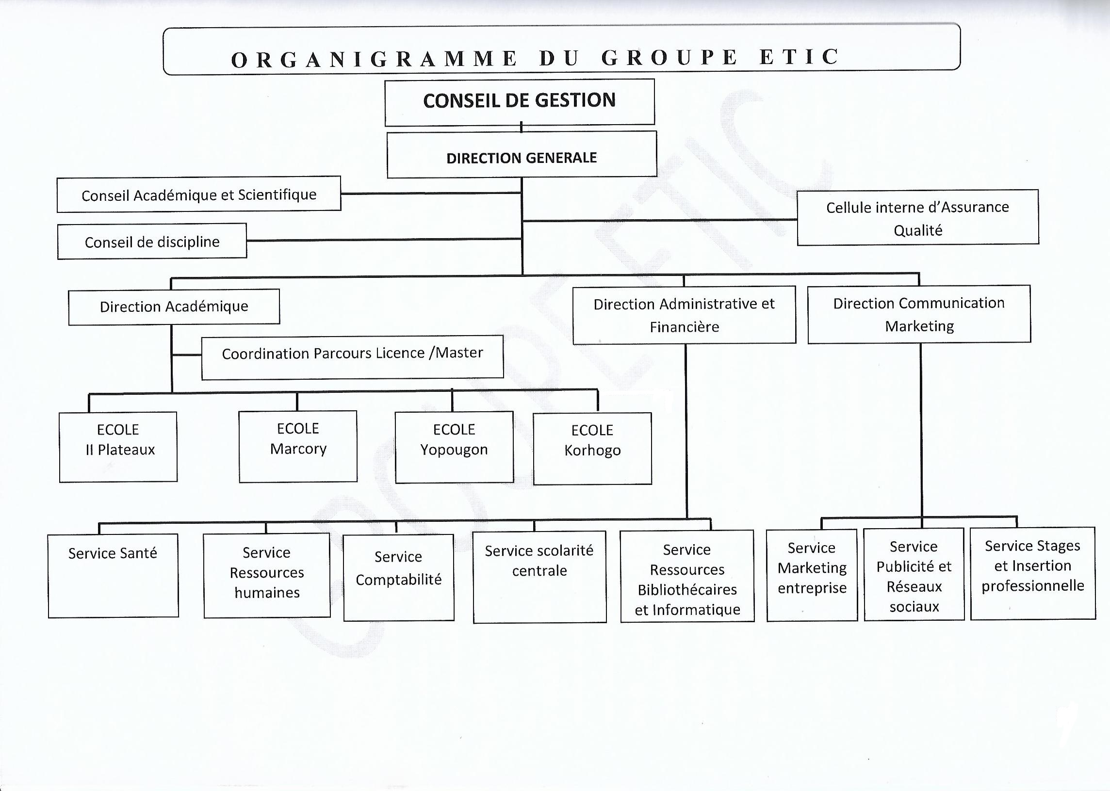Organigramme du Groupe ETIC